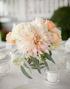 Sweet Pink Dahlias with Seeded Eucalyptus Centerpiece