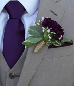 Burgundy, Baby's Breath Boutonniere Carnation