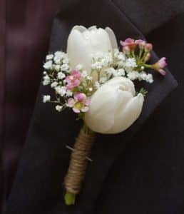 Tulip & Wax Flower Spring Boutonniere