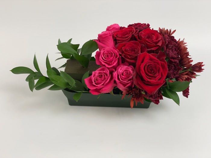 Hot Pink & Red Roses, Burgundy Carnations & Mums