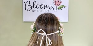 Picture of the ribbon tied in the back of Floral Crown