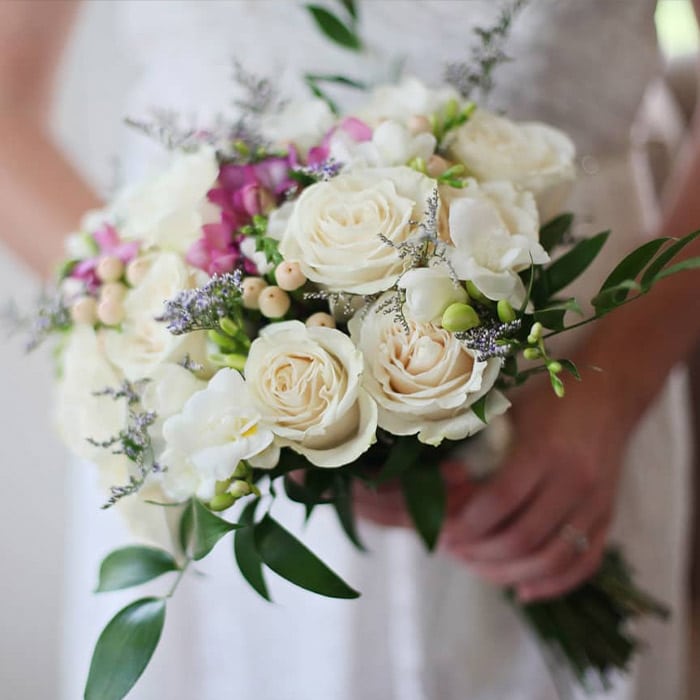 Roses + Freesia + Hypericum Berries Bouquet