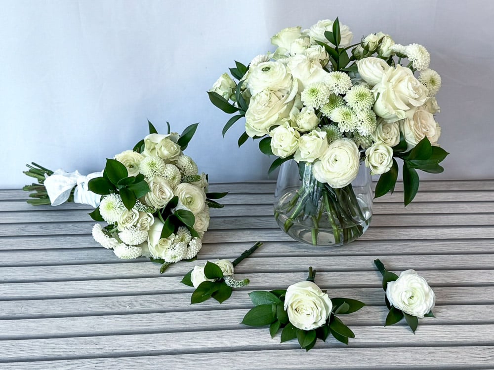 Arrangements made with the Classic White Wedding DIY Flower Pack