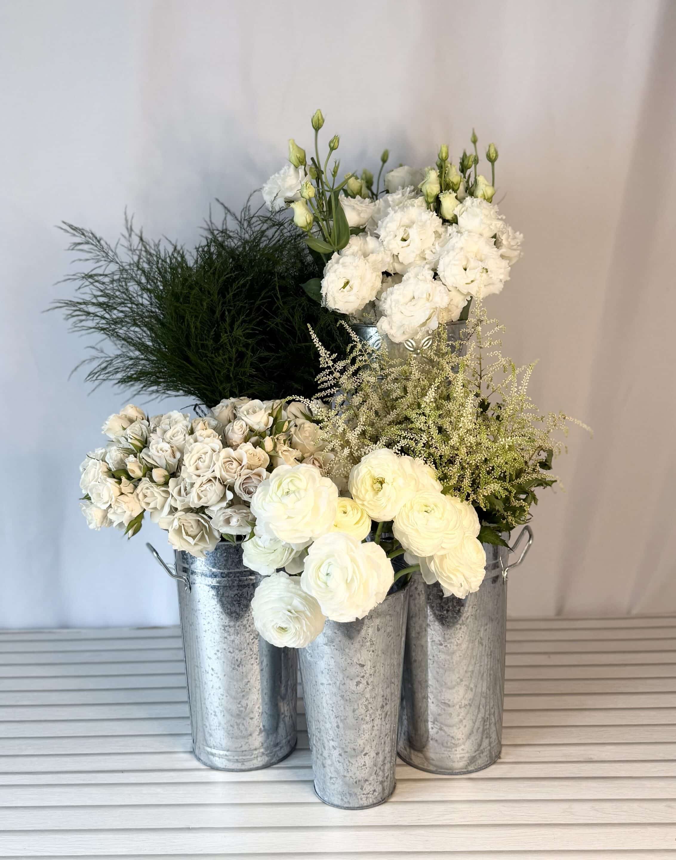 the cloud dancer flower pack in buckets.